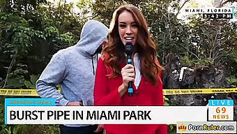 Seductive News Reporter Gives A Blowjob In Public